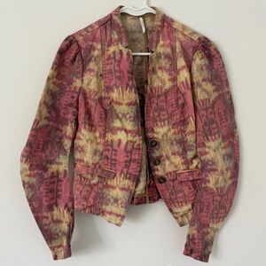 Free People Pink and Mustard Tie-Dye Ikat Blazer Jacket